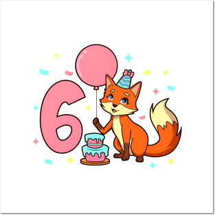 I am 6 with fox - girl birthday 6 years old Posters and Art